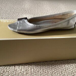 MK Silver leather open toe flat shoe size 6.5